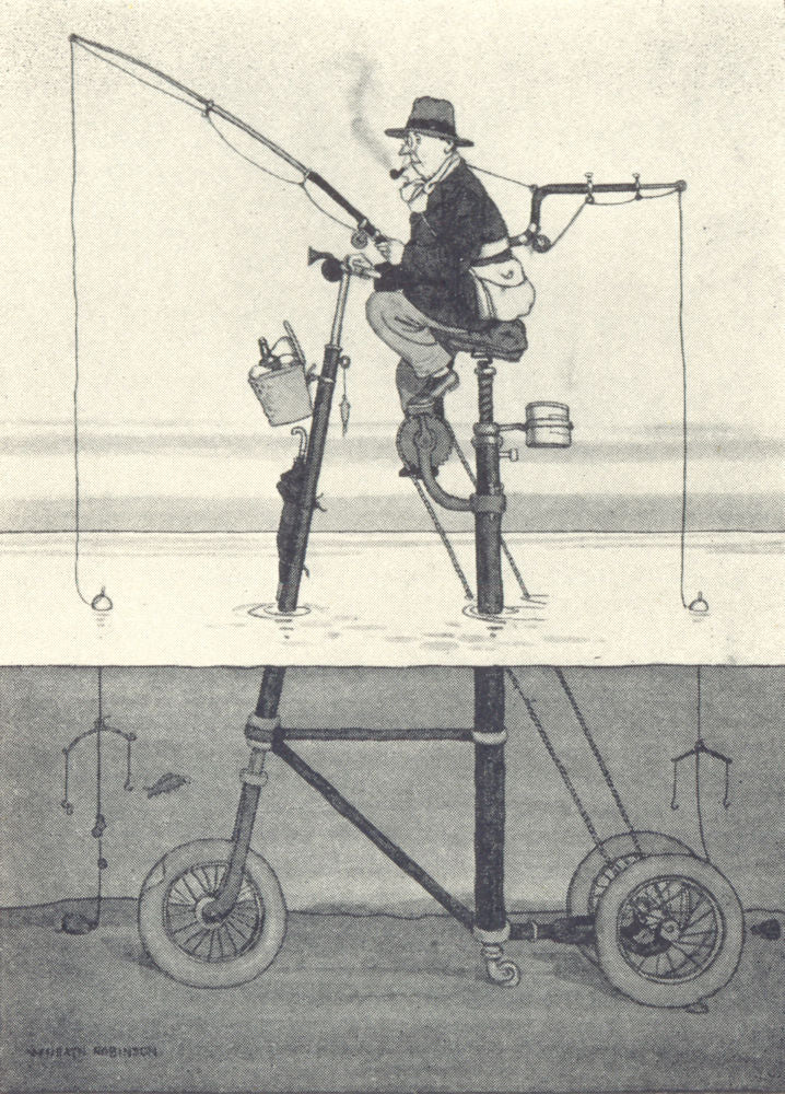HEATH ROBINSON.Whitebait Cycle to avoid the cost of seaside boat hire.SMALL 1935